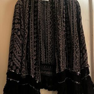 Black Patterned Knit Shawl
